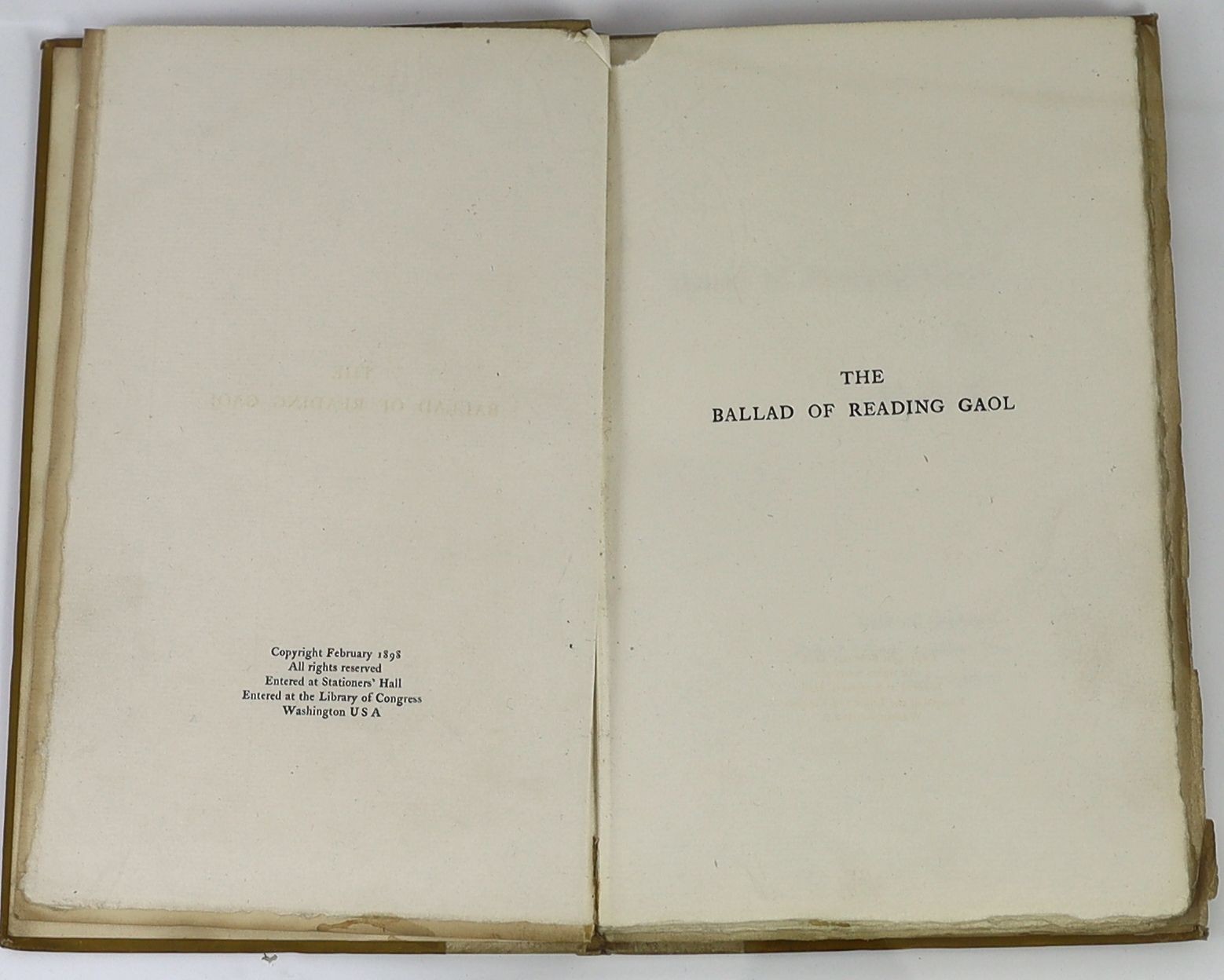 Wilde, Oscar - The Ballad of Reading Gaol, 4th edition, 8vo, cloth, Leonard Smithers, London, 1898